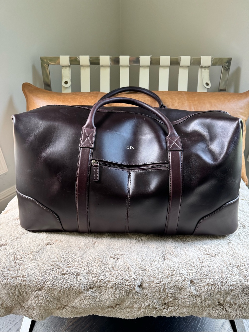 Mark and Graham Leather Weekender Travel Bag in Dark Brown